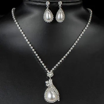 

Indian Elegant Women Jewelry Sets Drop-shaped Necklace Earrings Crystal Jewelry African Party Fashion Jewelry Set