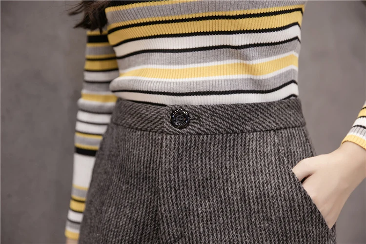 Новые осенние шерстяные шорты женские зимние свободные широкие шорты Feminino A Line карман на молнии Короткие Femme Размер dcdc516