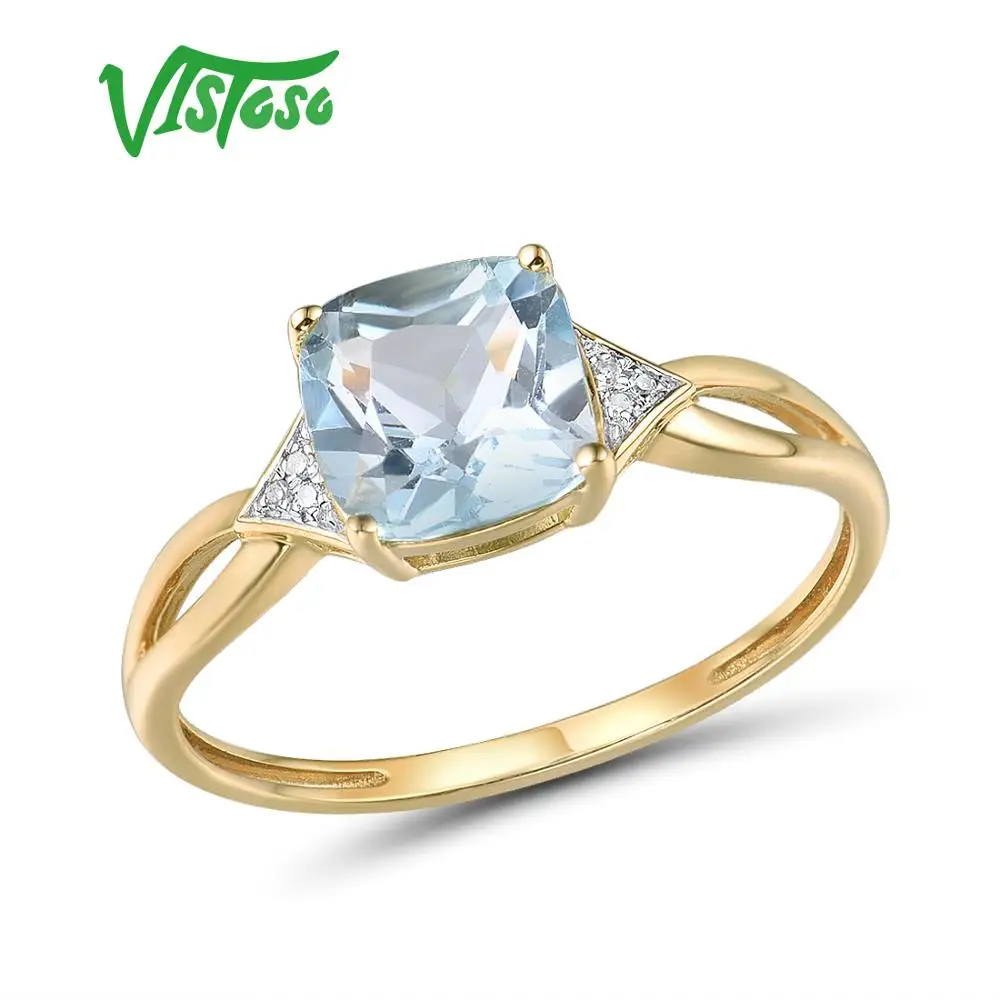 Anel de Ouro Amarelo para Mulher Vistoso Espumante Diamante Límpido Azul Topázio Aniversário Clássico Jóias Finas Pure14k 585 2 High Quality Joias e Acessórios