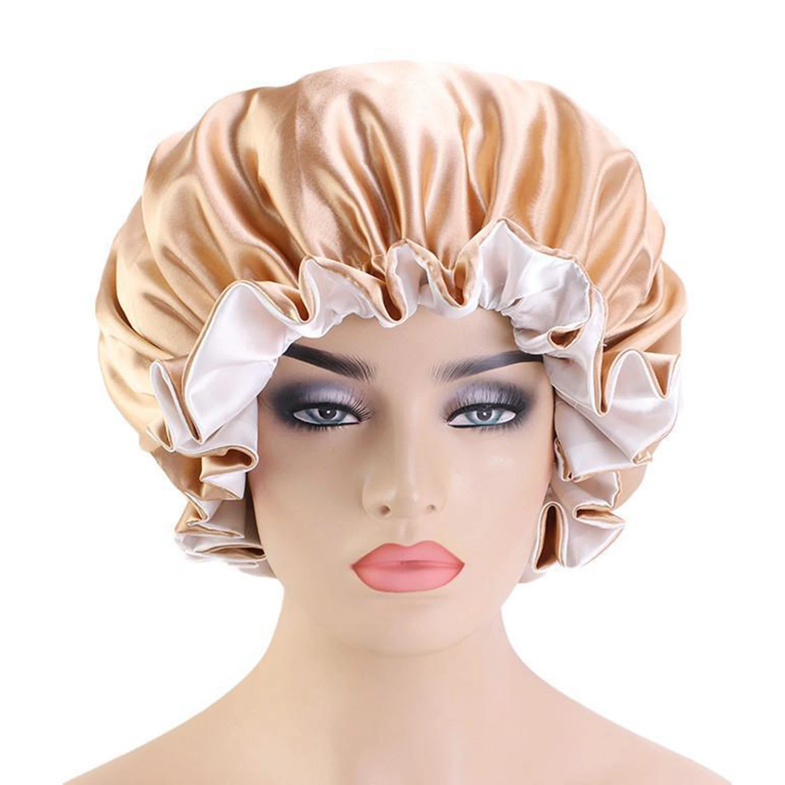 Reversible Elegant Satin Bonnet Double Layer for Doing the Housework, Also for Cancer Patient and Hair Loss People