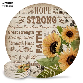 

4/6/8 PCS Sunflower Vintage Newspaper Placemat Ceramic Drink Coasters Table Decoration Absorbent Moisture