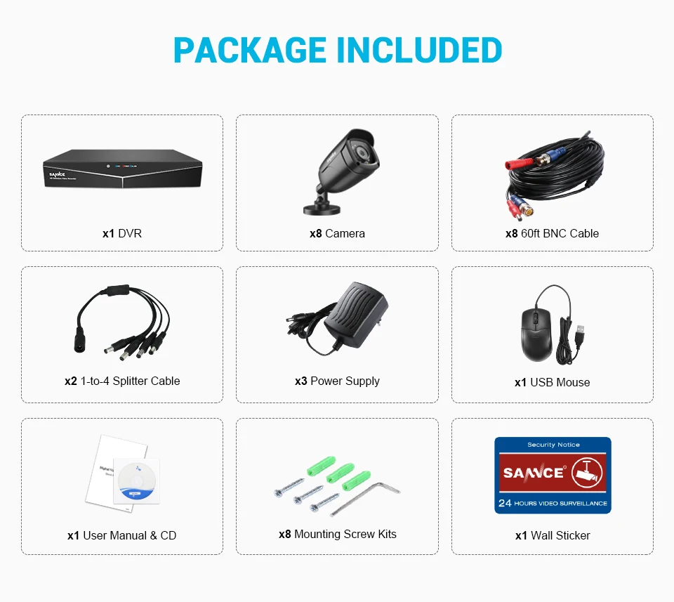 SANNCE 8CH DVR 1080P CCTV System Video Recorder 4/8 PCS 2MP Home Security Waterproof Night Vision Camera Surveillance Kits