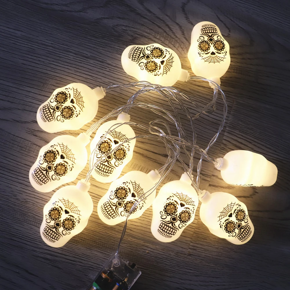 

1.5/3 Meters Battery Box Style Skull Lamp String Light Holiday Lantern Halloween Skull Bone String Lamp Party Home Decor Lamp