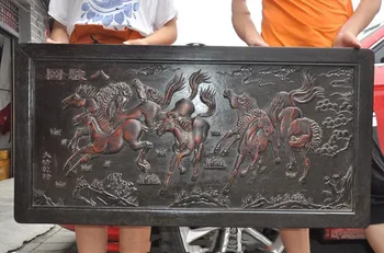 

Christmas 43" Chinese Rosewood wood 8 Horse Success lucky Door plaque Wall hanging wedding decoration