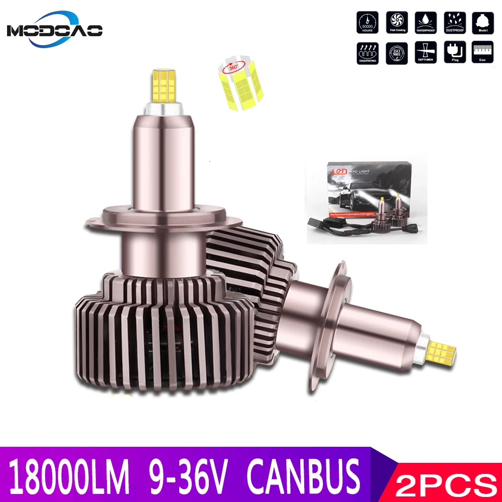 2 pcs H7 Car LED Headlight H1 H8 H9 H11 9005 9006 9012 Led Headlights 12V Canbus Error Free 360 Degree Auto Headlamp Headbulbs | Автомобили