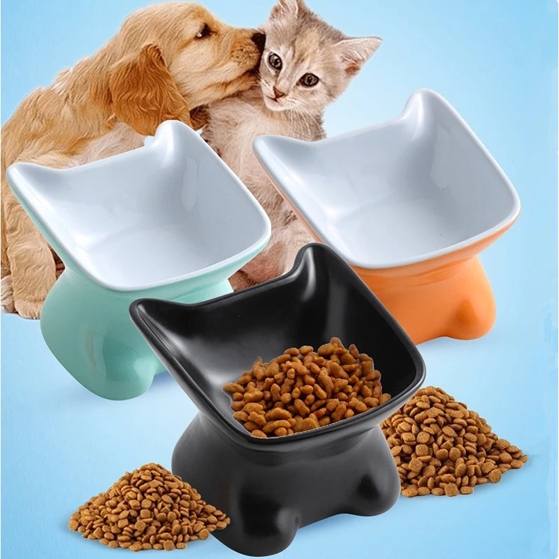 

Cute Ceramic Cat Bowls Drinking Colorful Easy Clean Food Dish Cat Bowl Pet Feeding Feeder Water Raised Puppy Stable Dog Supplies