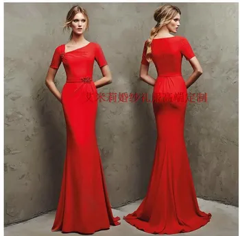 

short sleeves red long mermaid prom gown 2018 vestido de festa floor-length Evening Formal gowns mother of the bride dresses
