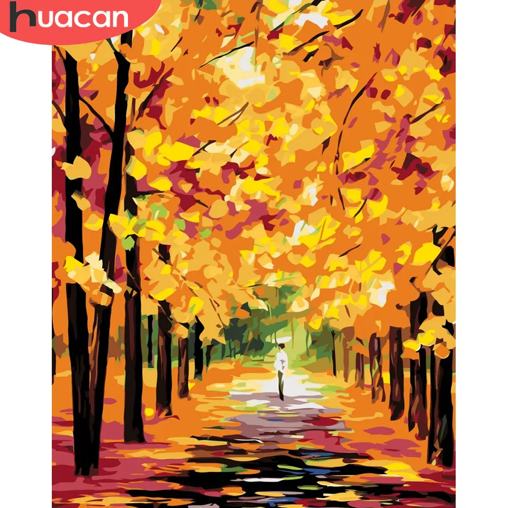 

HUACAN Oil Painting By Numbers Autumn Scenery HandPainted Kits Drawing Canvas DIY Pictures Tree Landscape Home Decor