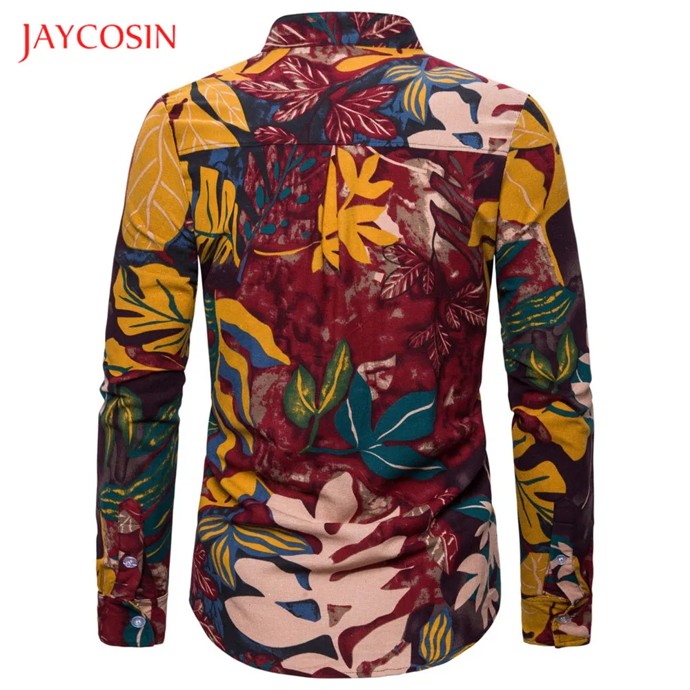 Joycosin модная мужская рубашка зимняя повседневная мужская Пряжка для одежды цветочный принт с длинным рукавом стоячий воротник мужские топы рубашка на пуговицах
