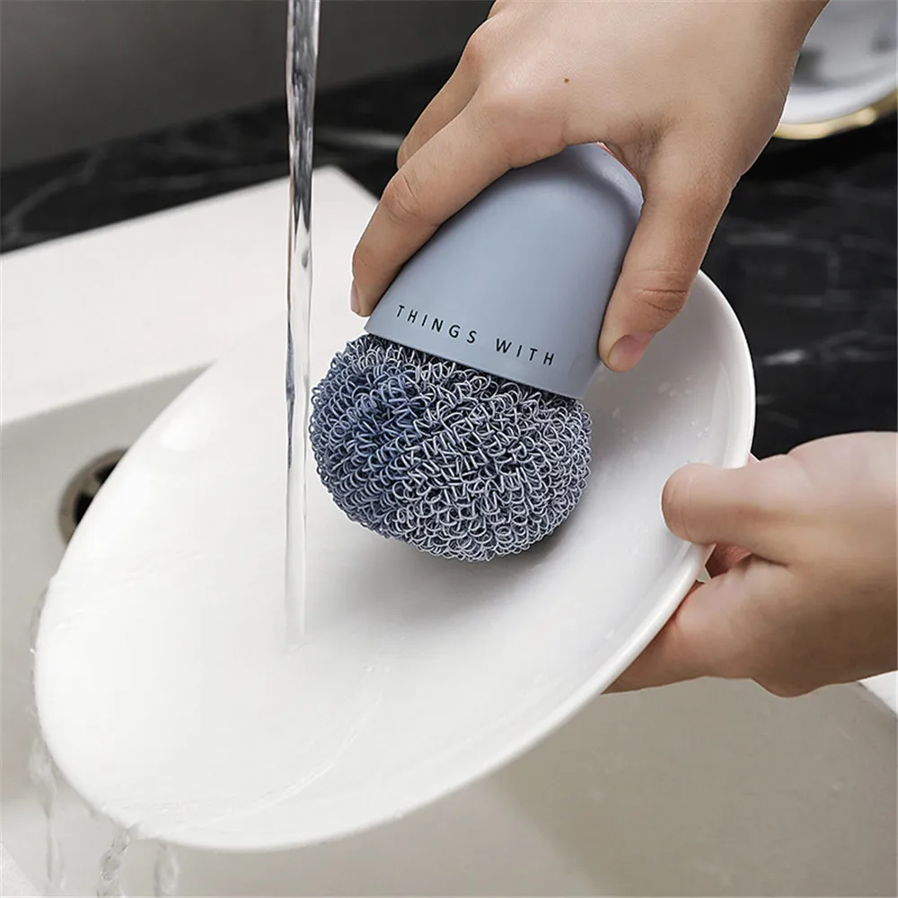 

Kitchen Cleaning Brush Strong Decontamination Wash Pot Bowl Brush Plastic Handle Replaceable Household Cleaning Tool