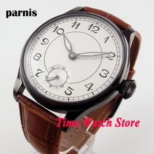 Parnis 44 мм белый стерильный циферблат светящиеся арабские цифры PVD Чехол ручной обмотки 6498 мужские часы 288