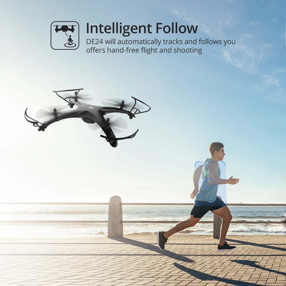  DEERC DE24 5G GPS RC Drone with Camera 1080p FHD 300M WIFi FPV 120° Wide Angle Tapfly GPS Follow Me