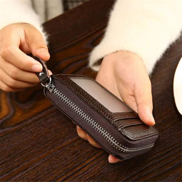 2021 New Vintage Genuine Leather Men's Wallet Credit Card Holder RFID Blocking Zipper Money Pouch Card Protect Case Pocket Purse 4