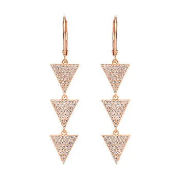 

925 Sterling Silver New Arrival Long 3 Triangles AAA Cubic Zirconia CZ Crystal Drop Earrings for Women