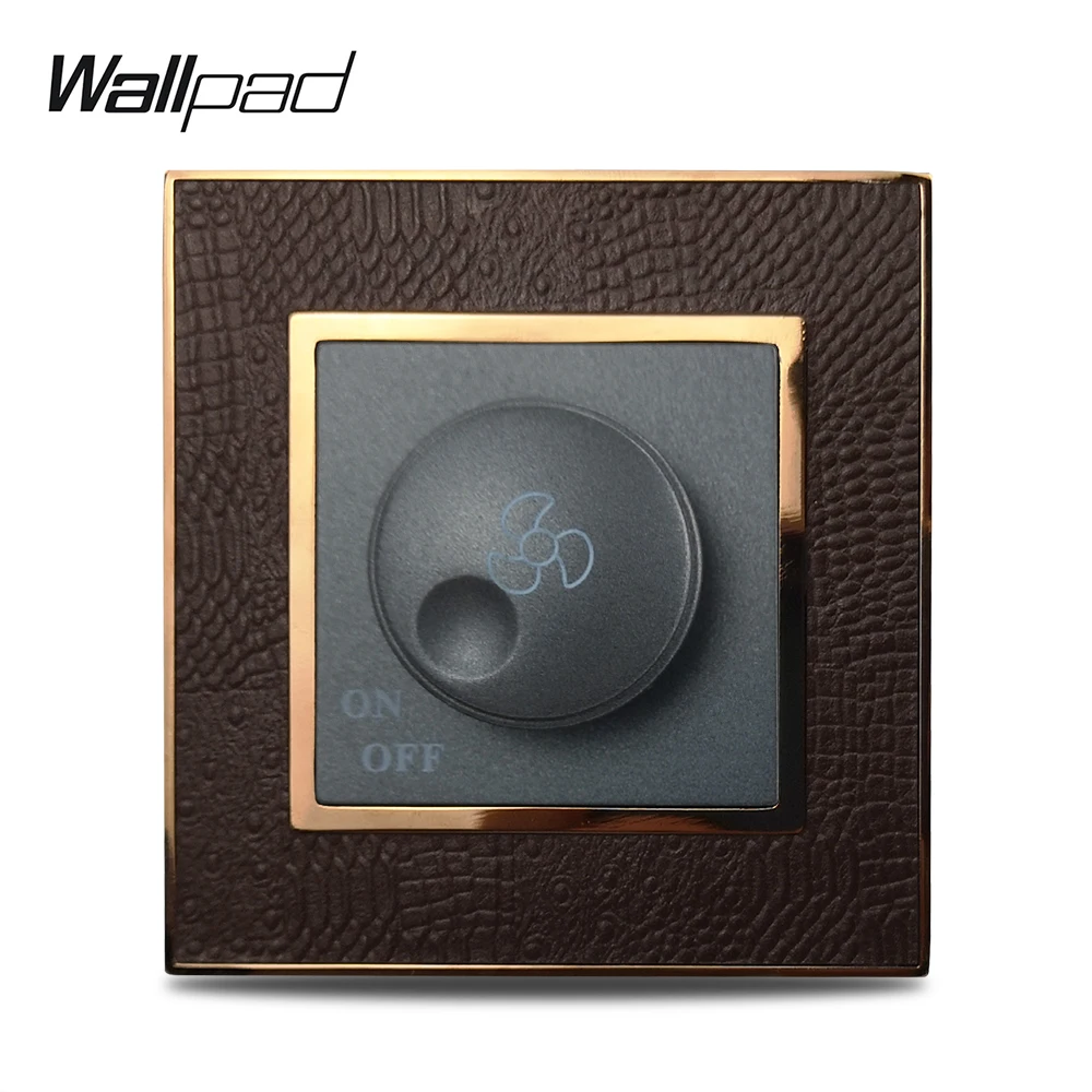 Горячая переключатель вентилятора регулятор скорости Wallpad роскошная кожаная панель Серебряная Золотая рамка выключатель света Кнопка фиксатора Настенные переключатели 500W - Color: Gold Frame