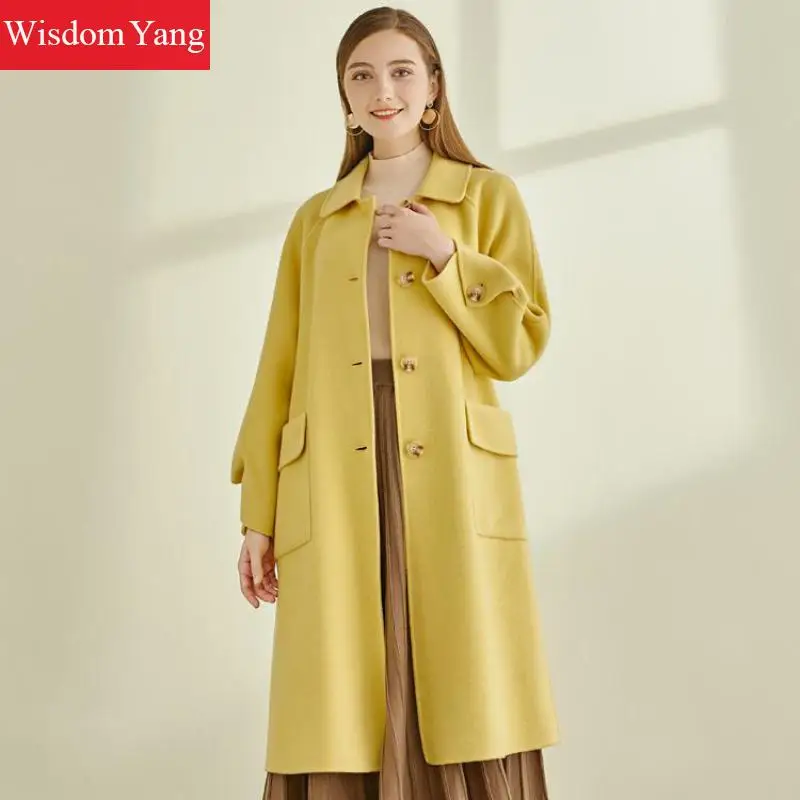 Winter Autumn Cashmere Coat Women Wool Jackets Plus Size Yellow Oversized Woolen Coats Bubble Overcoat Korean Clothes Outerwear