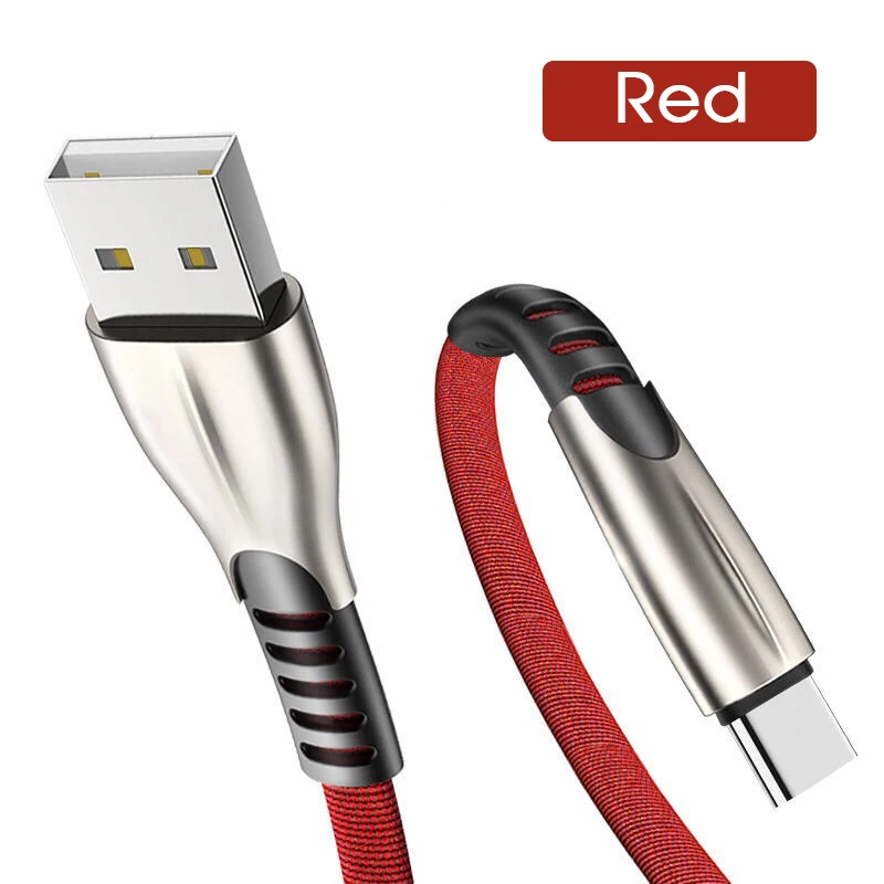 Red 1 м цинковый сплав Плетеный Тип C 3A Быстрая зарядка зарядное устройство для samsung S10 S9 S8 Note 8 9 для huawei P20 Lite для Xiaomi Redmi Note 7 - Цвет: Red