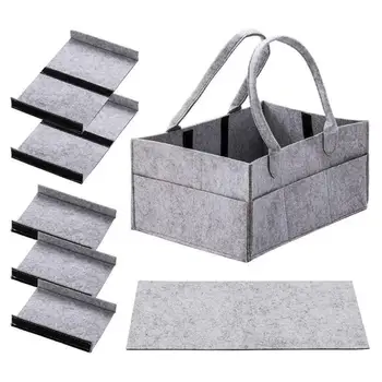 

6 Grid Large Baby Diaper Organizer Caddy Felt Changing Nappy Kids Storage Bags Grey Foldable Storage Carrier Bag Women Handbags