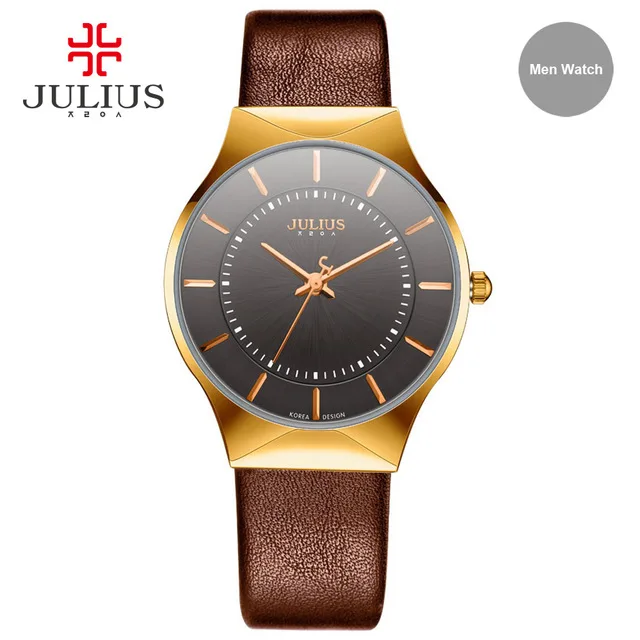 brown leather men JULIUS JA-577 Frauen Ultra DUN Silber Schwarz myanner Mesh Edelstahl Quartz аналоговый beilyaufige Uhr Weibliche Armbanduhr Uhr - Цвет: brown leather men