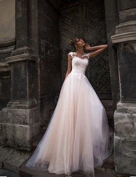 

Ruby Bridal 2020 New Flesh Pink Princess Bridal Gown Custom Made Cap Sleeves Wedding Dresses Illusion A-line vestidos de novia