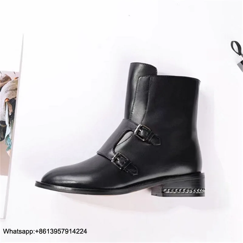 Mujer; женские ботинки; Invierno; коллекция года; chaussures femme; женская обувь на низком каблуке с пряжкой; с острым носком; Zapatos De Mujer; на молнии