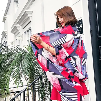 

Summer Thin Print Beach Travel Scarf Women Tassel Fringed Shawl Scarves Seaside Holiday Sunscreen Beach Bandana