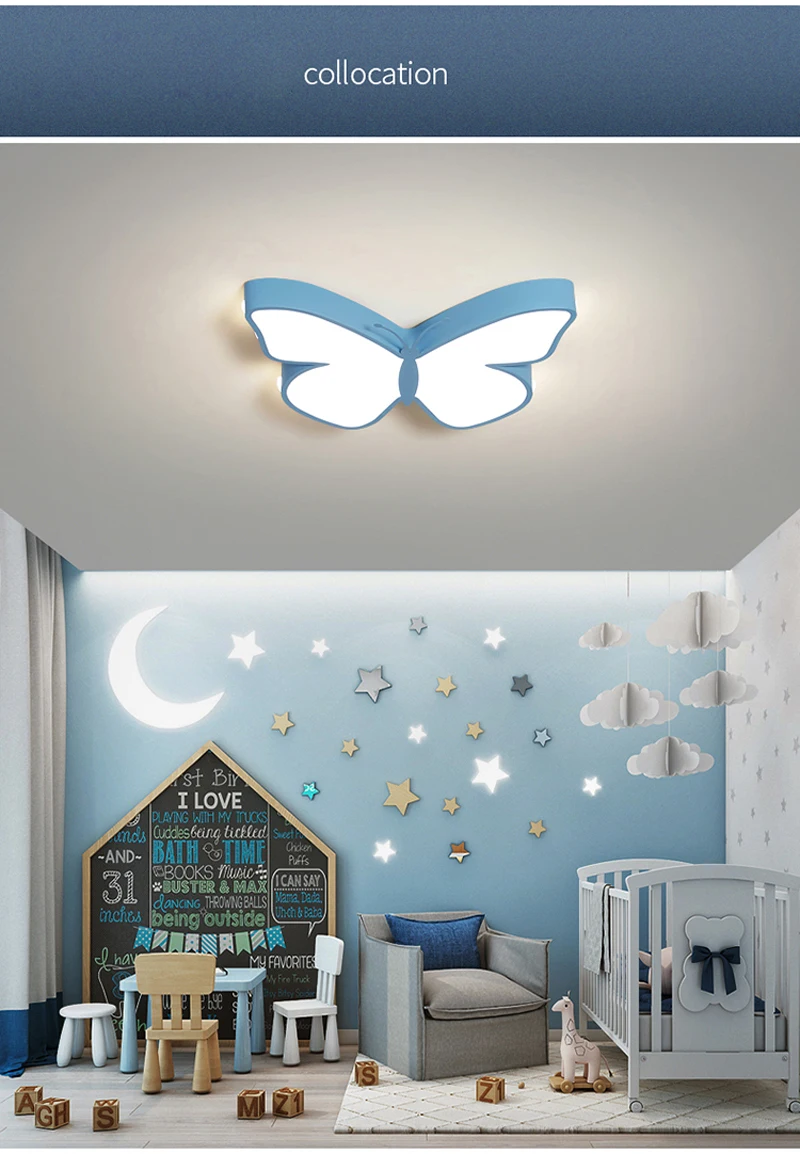 Лампа для комнаты принцессы, креативный светильник-бабочка, потолочный светильник для детской комнаты, мультяшная лампа для комнаты, современные светодиодные потолочные лампы для дома