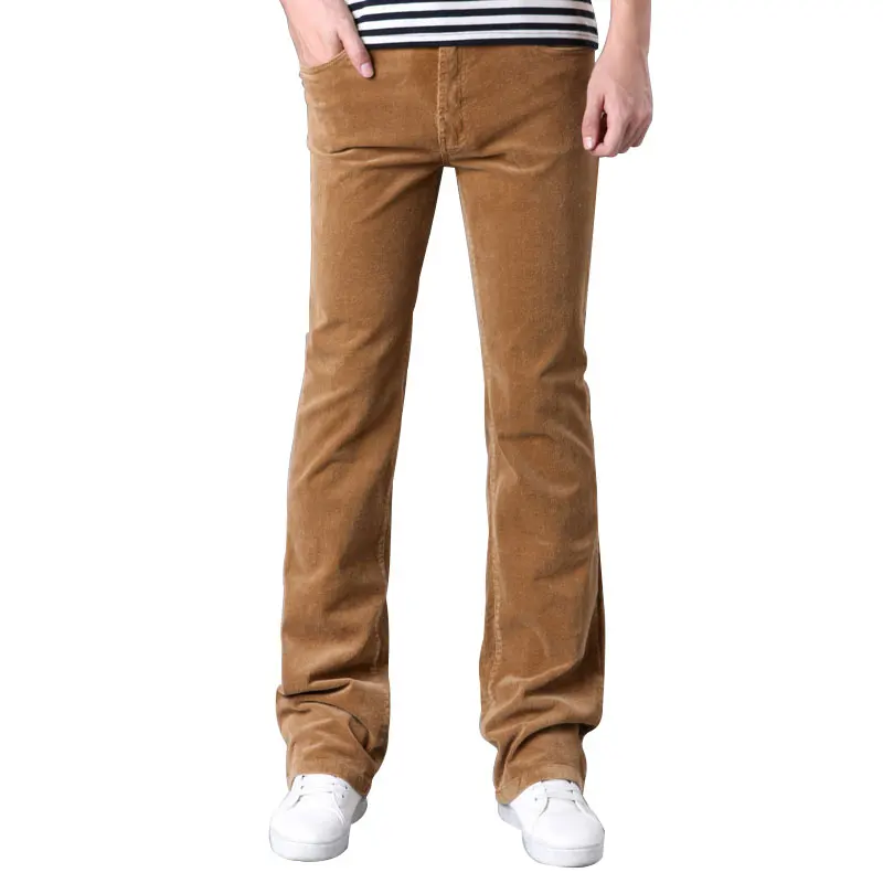 Вельветовые расклешенные брюки мужские деловые повседневные эластичные слегка