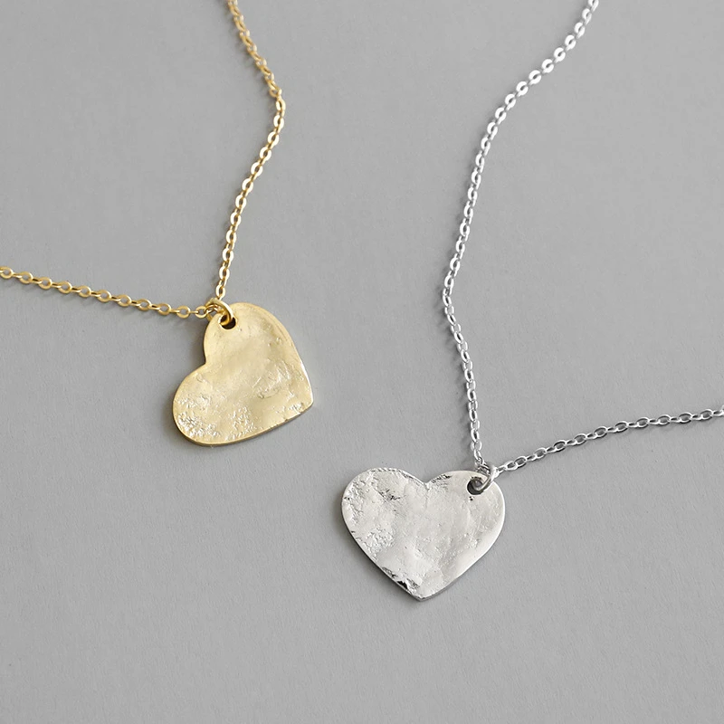 COLGANTE ajustable para parejas de Plata de Ley 925, collar de cadena larga amor corazón de oro coreano, joyería de moda para mujer|Collares colgantes|