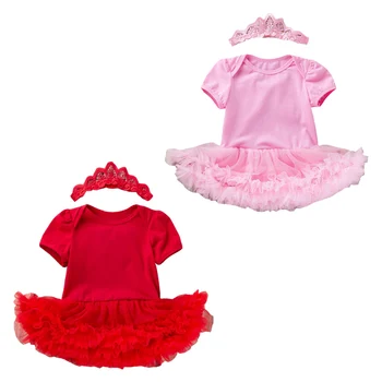 

New Summer Newborn Baby Girls Fashion Wings Short Sleeves Romper Ball Gown Dress With Headband Sets