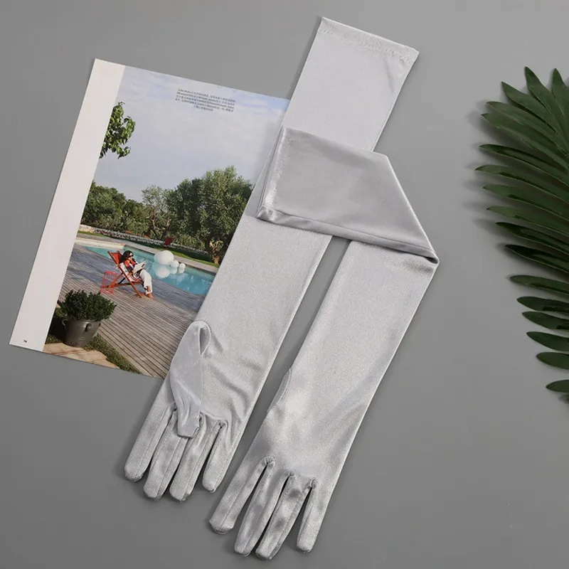 Silver Красочные длинные перчатки для выпускного вечера, Вечерние перчатки Guantes de Novia, розовые перчатки для свадебных аксессуаров, женские свадебные перчатки ST201 - Цвет: Silver