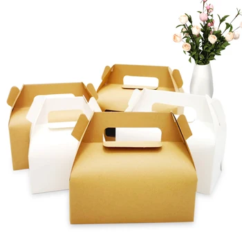 

10pcs Kraft Paper Portable Pastry Cake Box Fried Chicken Mousse Packing Bag with Window Fruit Cookies Baking Boxes Party Gift