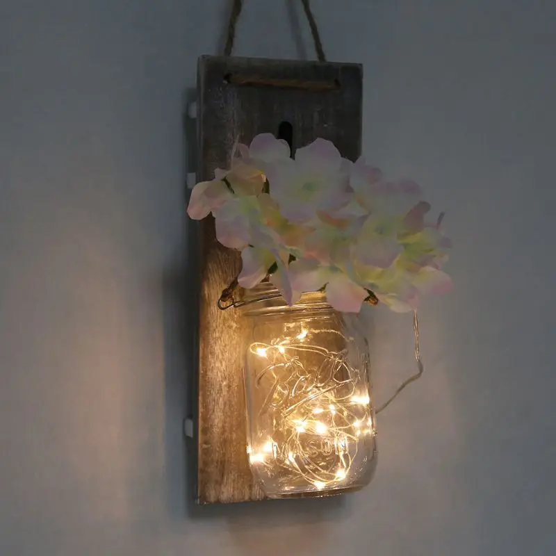 

Rustic DIY Mason Jar Bottle Flower LED Fairy String Light Wall Sconces Lamp for Home Wedding Decoration