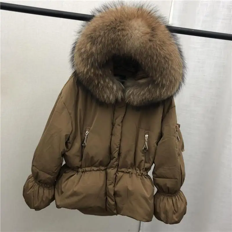 Женские осень-зима Модная одежда с мехом на капюшоне, Кепка-капюшон с пышными рукавами пуховики и парки женщин тонкий короткий пуховик; куртка-пальто;