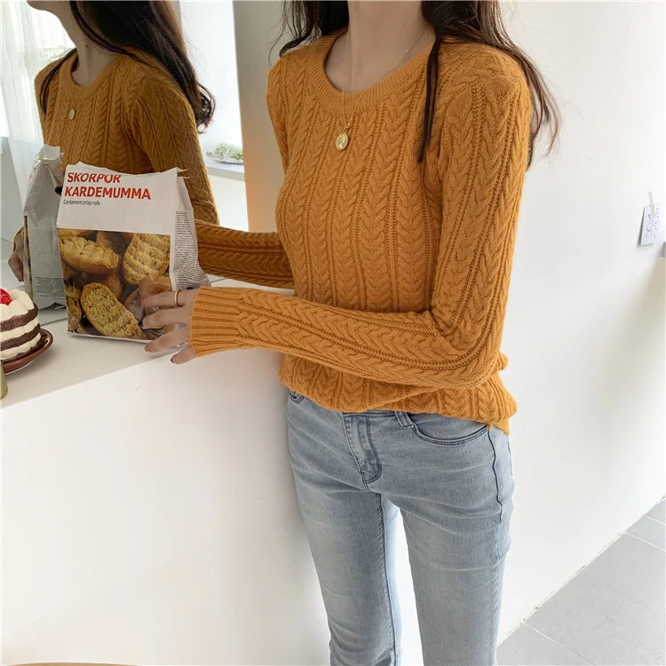 Knitted Sweater Woman Pullover Solid Color Candy Colors Basic Long Sleeves O-neck Jumpers