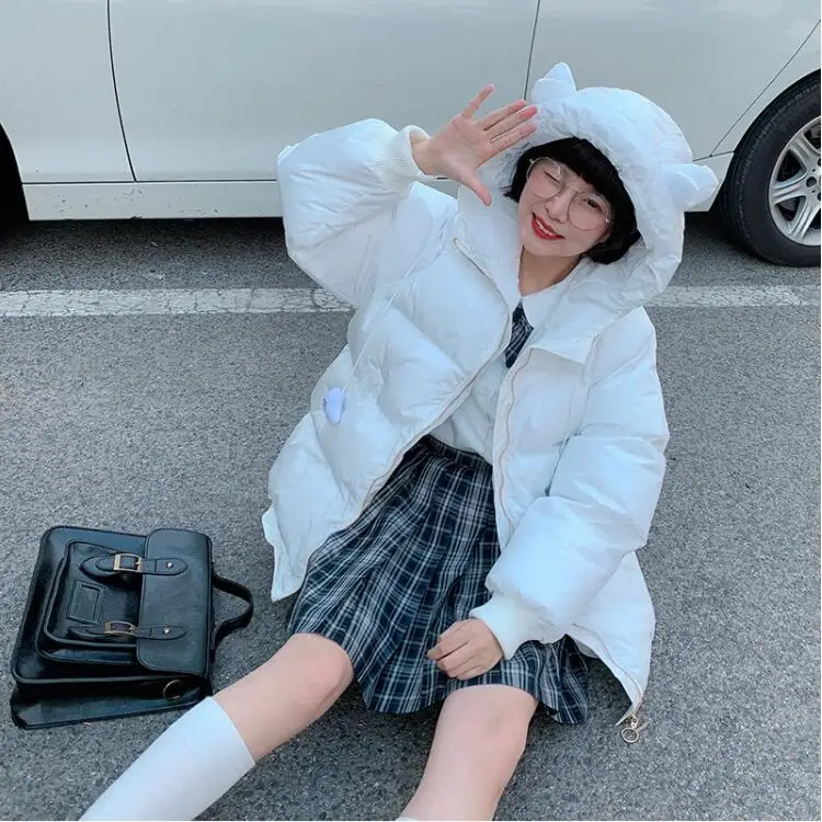 

Winter Lovely Sweet Macaron Color Hooded Women Thicker Coats