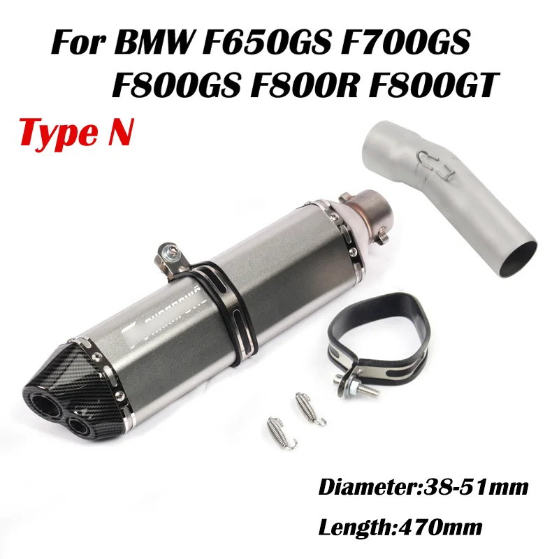 Слипоны выхлопная труба для мотоцикла Mid Link локоть+ 51 мм Глушитель Escape Akrapovic для F650GS F700GS F800GS F800R 2009 - Цвет: N