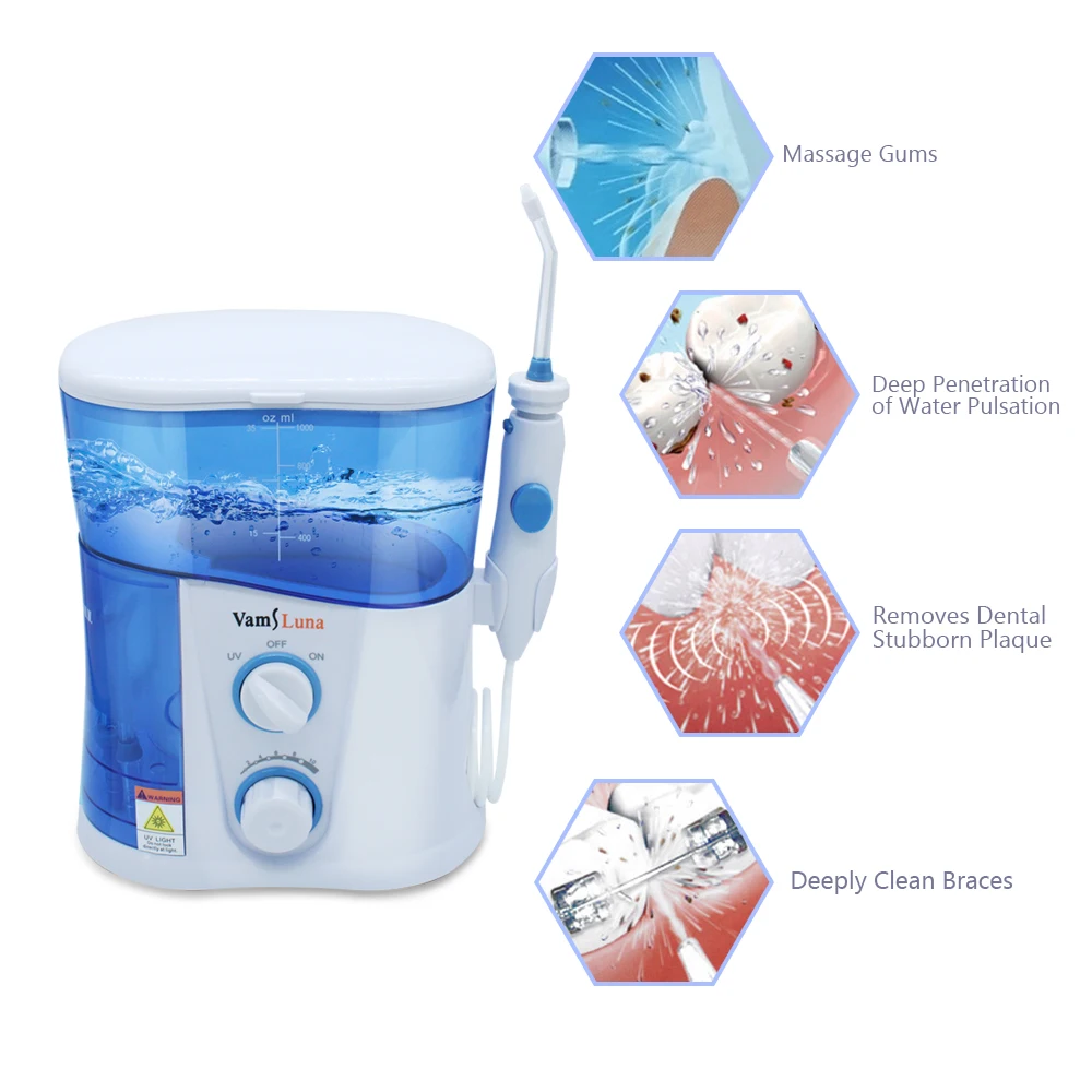 Skup Elektryczny flosser irygator wodny woda Flossing irygator do zębów na czyszczenie zębów Professional Floss 1000L z 7 końcówkami