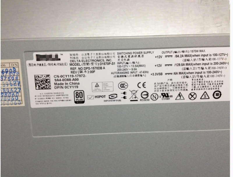 Блок питания для ноутбука Dell PE6950 R900 R630 1570W Питание DPS-1570CB в D1570P-S0 A1570P-01 HX134 M6XT9 U462D CY119 DPS-1570BB/дБ