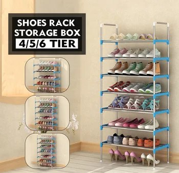 

4 Tiers/5 Tiers/6 Tiers Metal Shoe Rack Shoes Hanger Easy Assembly Household Economical Storage Space Saving Shoe Organizer