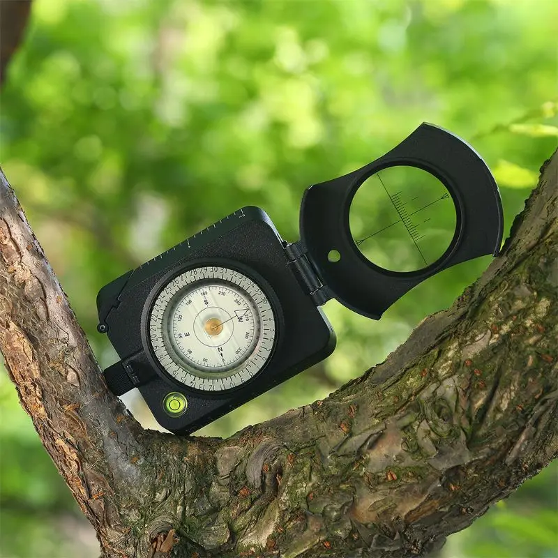 LED luminous black compass flip instrument map pulley measuring for Map ranging azimuth night illumination A6HC