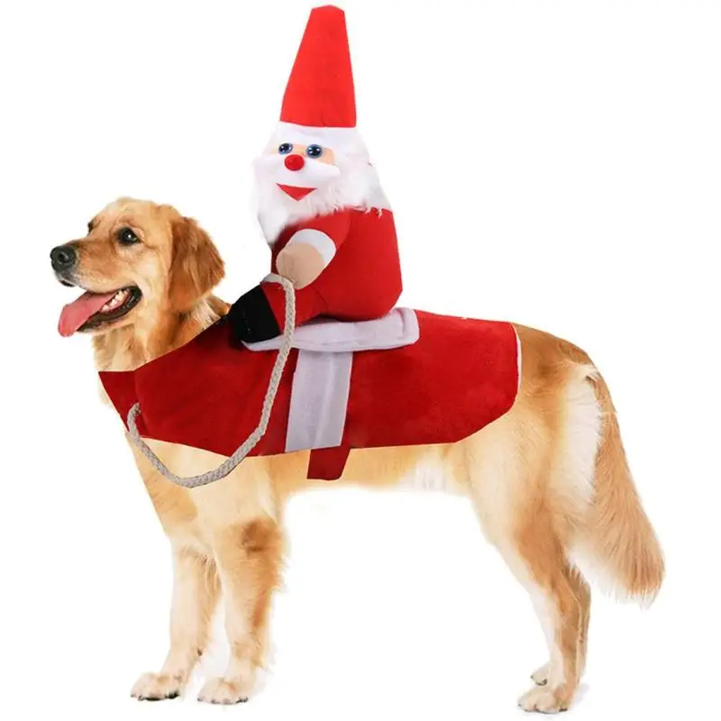 Одежда Санта Клауса для верховой езды, для питомцев, Рождество, красный коралловый бархат, Забавный котенок на Хэллоуин, одежда для щенков, костюм, товары для собак, кошек