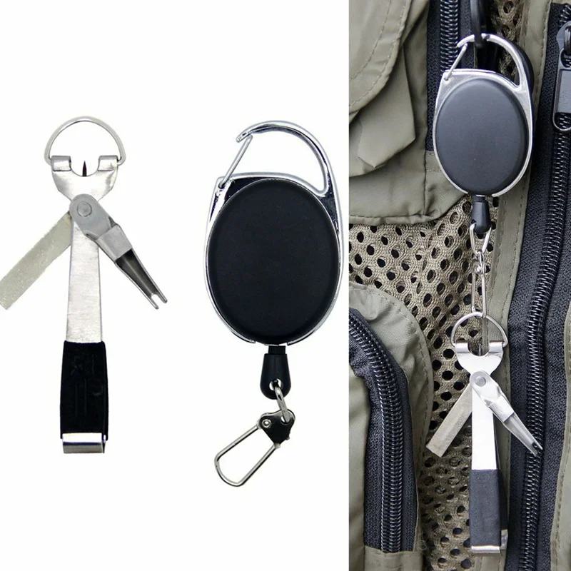 

3-in-1 Fishing Knot Tying Tool Retractable Keychain Nail Knotter Line Cutter Pliers Metal Outdoor Multi-tool Tools