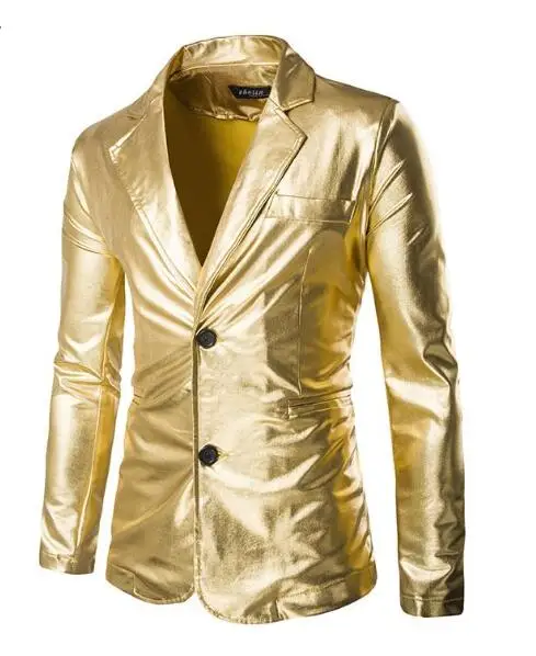 Мужская Золотая куртка пиджак для выступлений приталенный серебряный костюм