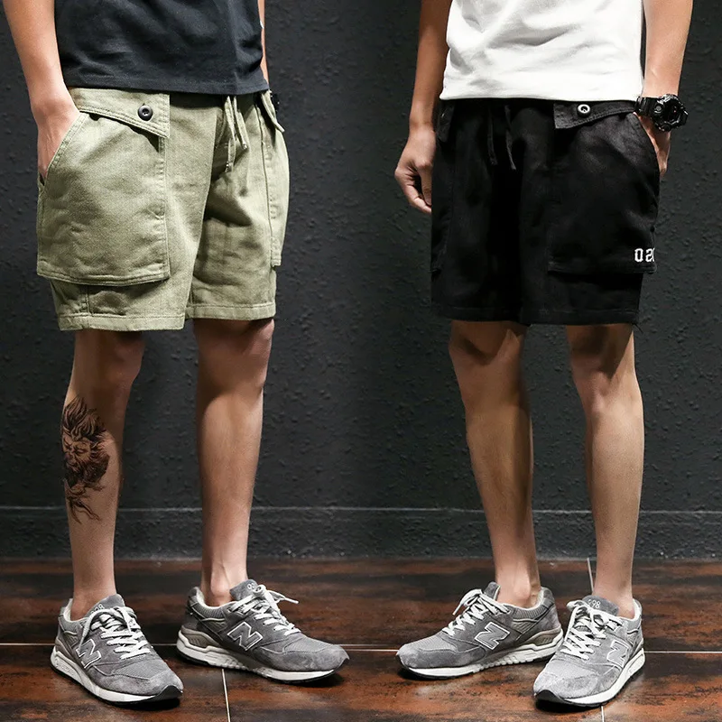 

2017 New Style Fashion Embroidered Textured Herringbone Large Pocket Shorts Work Clothes Middle Pants Large Size Shorts Men's