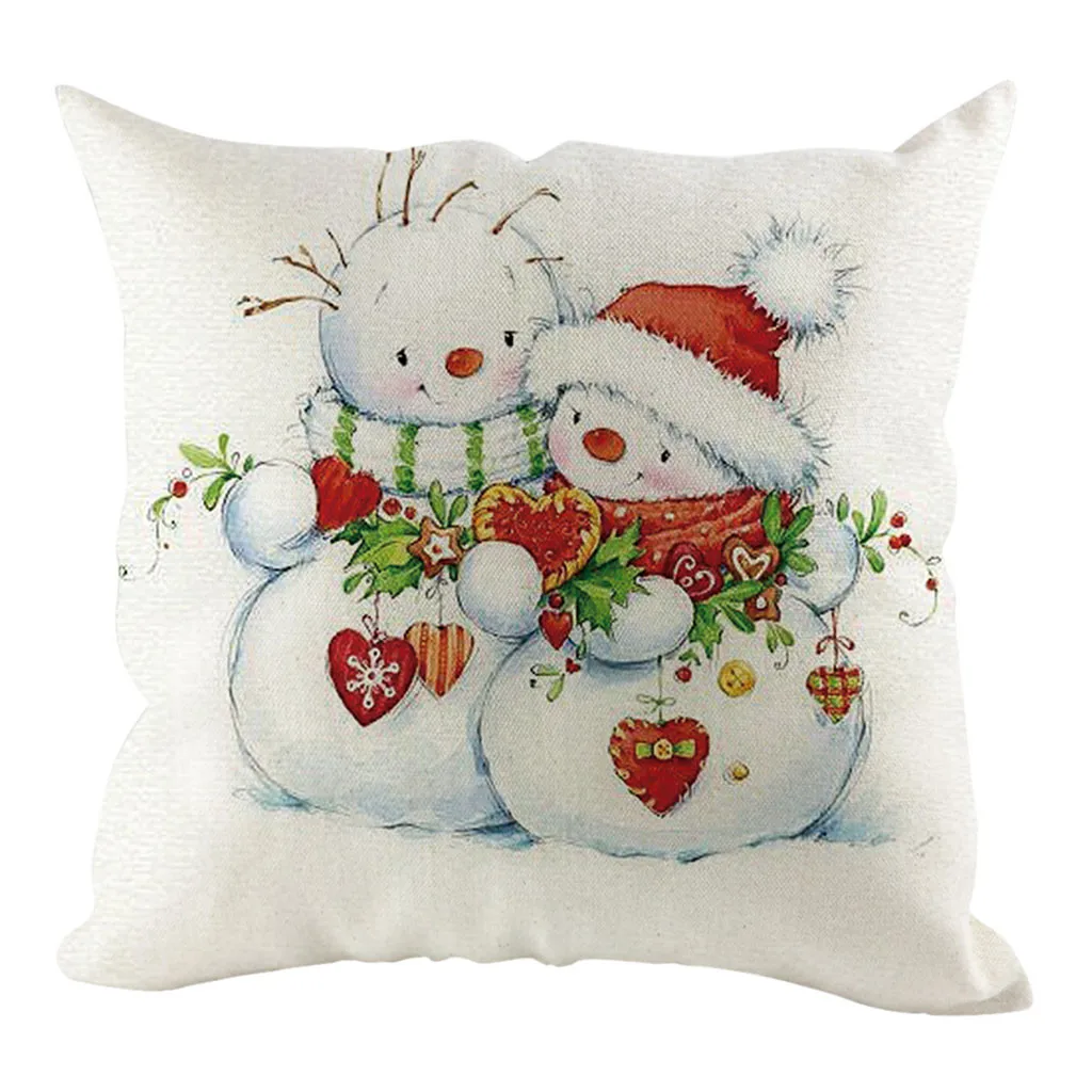 45cm x 45cm Winter Christmas Day Pillow Covers Polyester Snowman Printed Cushion Covers Home Sofa Throw Pillowcases Decoration - Цвет: L