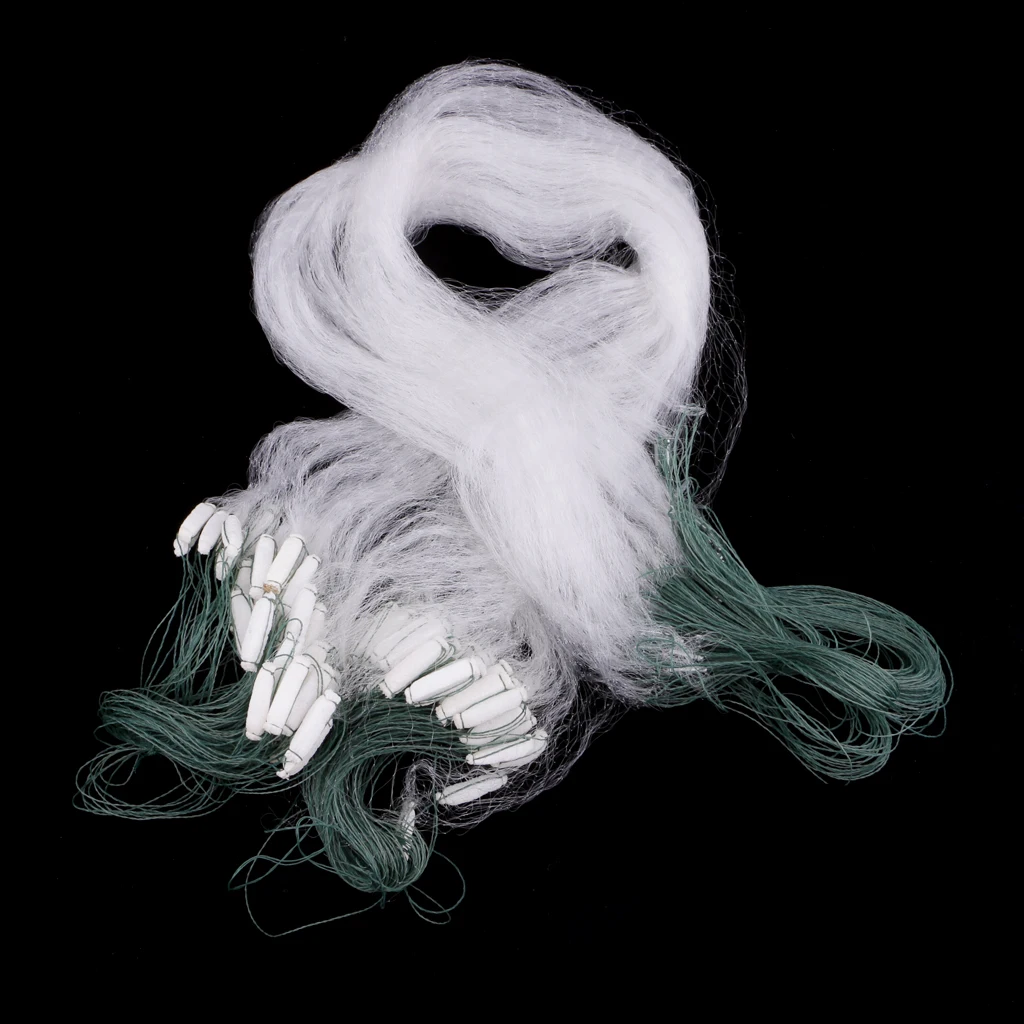 1x15m Fishing Gill Net With Floating Soft Artificial Sticky Polyethylene Green and White Net Mesh Trap