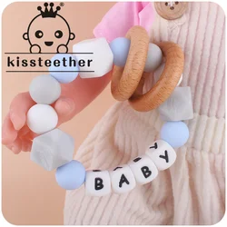 Kisteether novos produtos do bebê feito sob encomenda silicone letra nome diy apaziguar bebê grande hexágono silicone grânulo pulseira mordedor brinquedo