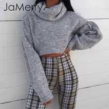 JaMerry, вязаный короткий свитер с высоким воротом, Женский Осенний короткий свитер с длинным рукавом, джемпер, зимний женский пуловер, вязаный пуловер