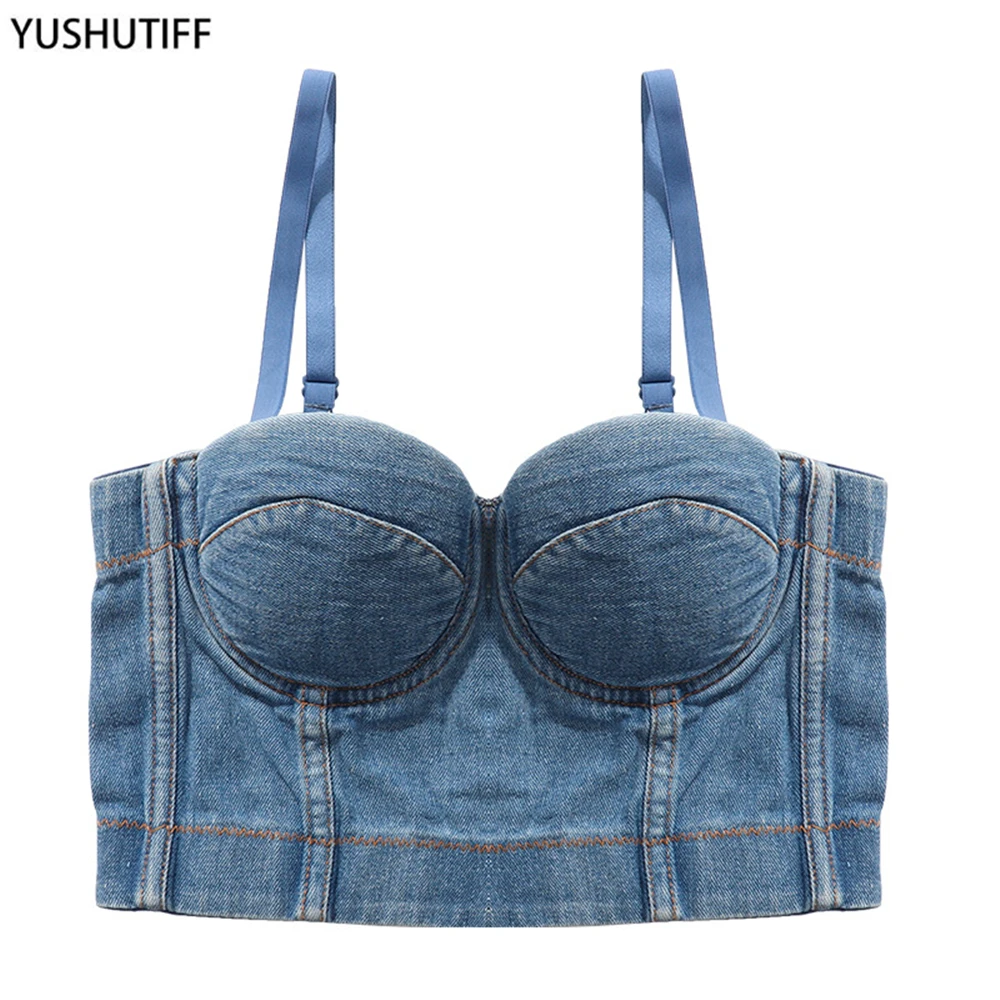 Пикантный Женский корсет из денима Женская майка повседневный Укороченный